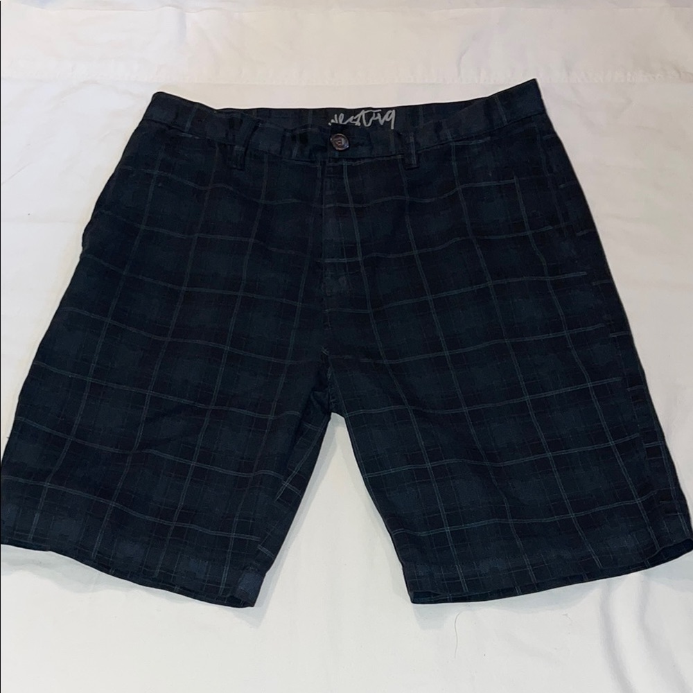 Stylish Black Plaid Flat Front Shorts
